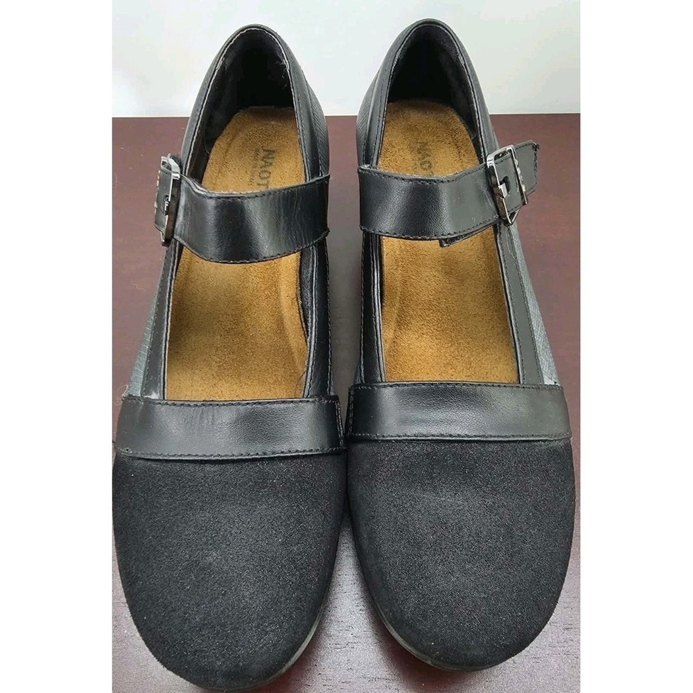 Naot Dashing Leather Buckle Mary Jane Comfort Pump Black/gray Women's 8.5 Eu39